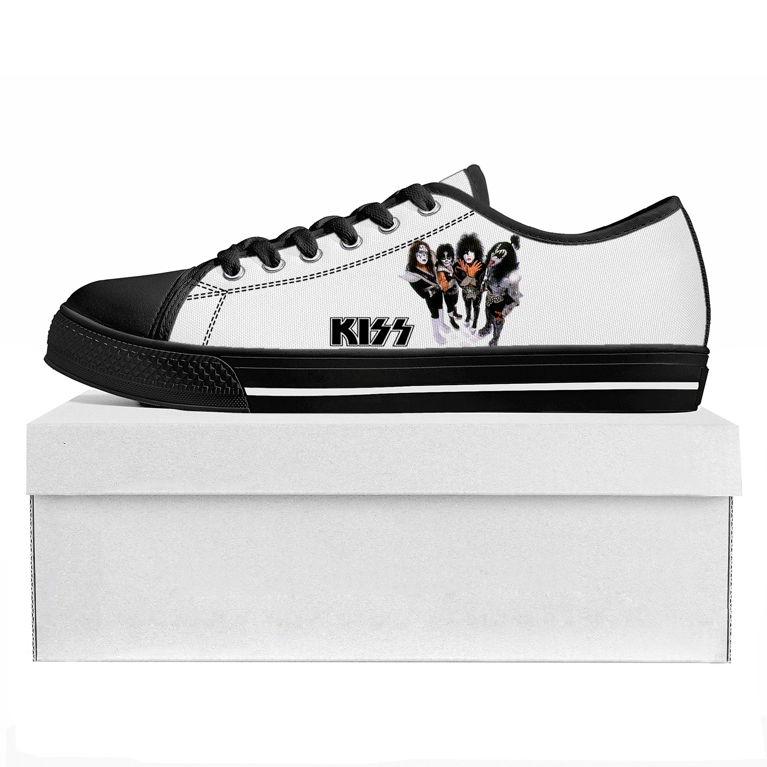 

Модные низкие кроссовки из тяжелого металла рок-группы Kiss, высококачественные мужские и женские подростковые холщовые кроссовки, обувь для пар, обувь на заказ