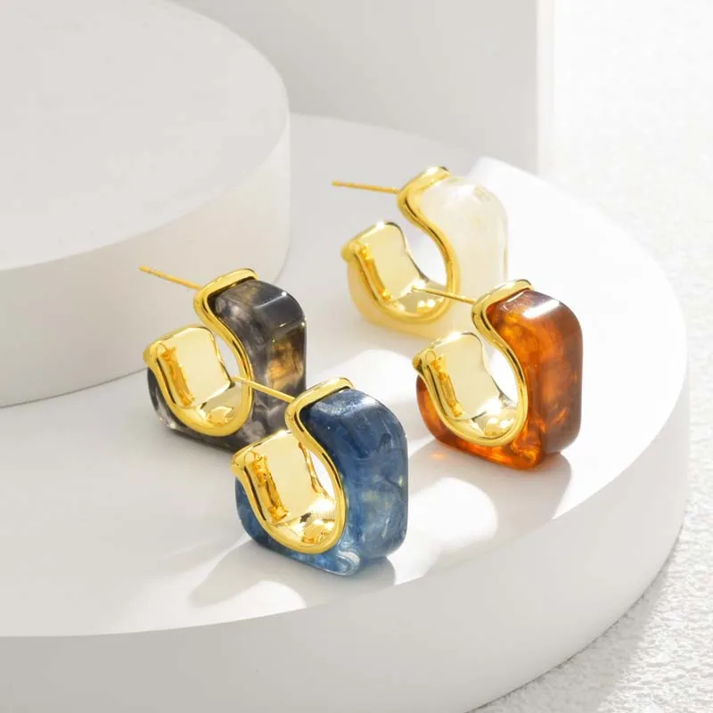 Винтажные коричневые серьги C-образной формы из смолы для женщин роскошные