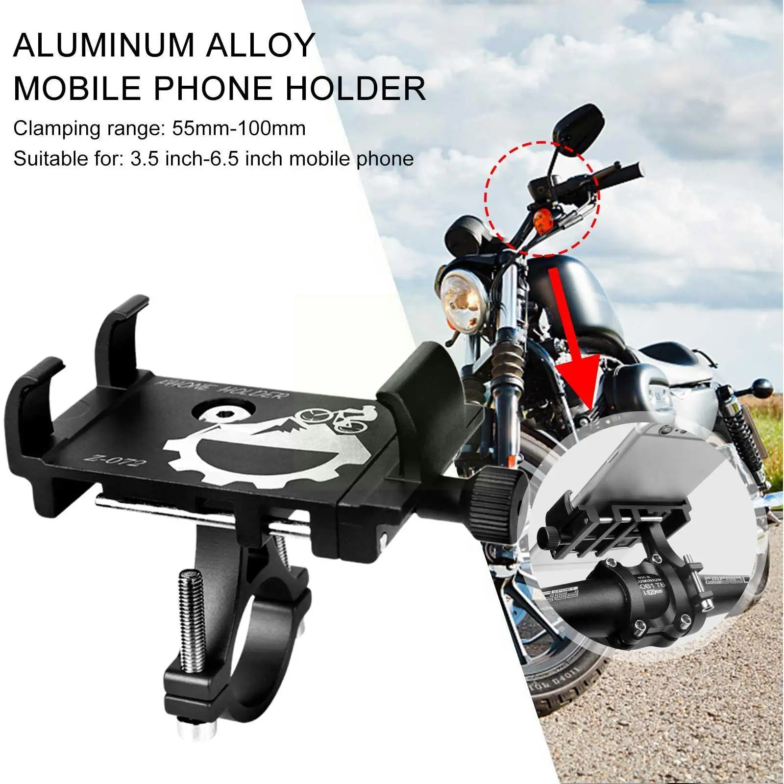 

Motorcycle Aluminum Alloy Phone Holder Shockproof Fixed Adjustable Navigation Handlebar Clip Mirro Black MTB Mount GPS Moto C1V3