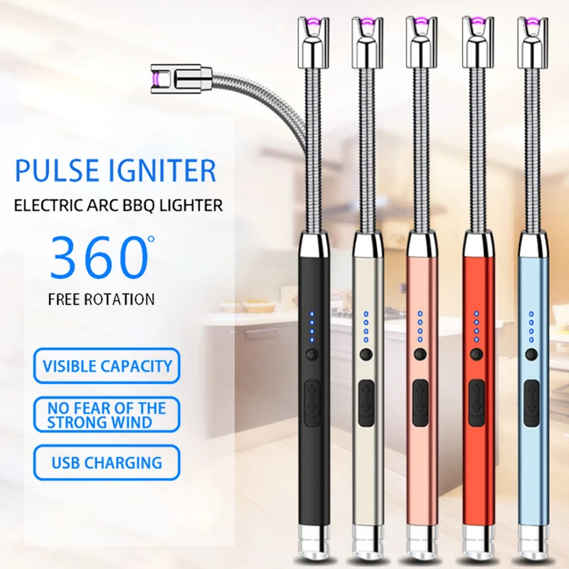 

360 Rotation Electric Rechargeable Arc BBQ Lighter Long USB Rechargeable Windproof Candle Lighter for Party Gas Stoves Camping
