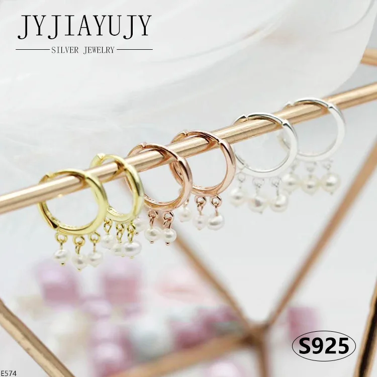 

JYJIAYUJY 100% Sterling Silver S925 Drop Hoop Earrings 3PCS Natural Pearls Fashion Trendy Hypoallergenic Women Jewelry Gift E574