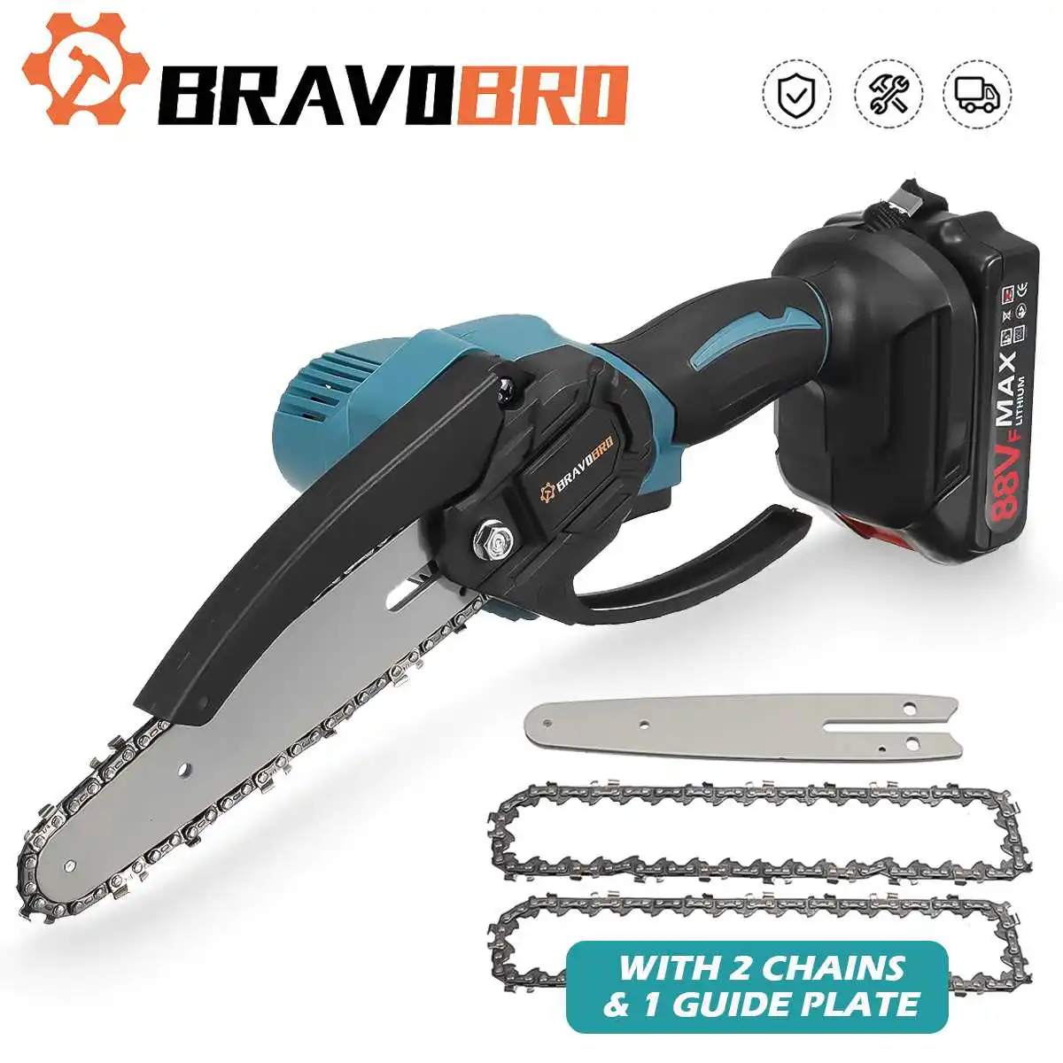 Электропила 88VF, 6 дюймов, с 2 комплектами цепей, литий-ионный аккумулятор 1/2, электроинструмент для деревообработки Makita 18 В от BRAVOBRO