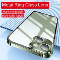 ring glass lens metal phone case for iphone 13 pro max 12 pro aluminum bumper camera protector matte clear pc shockproof cover