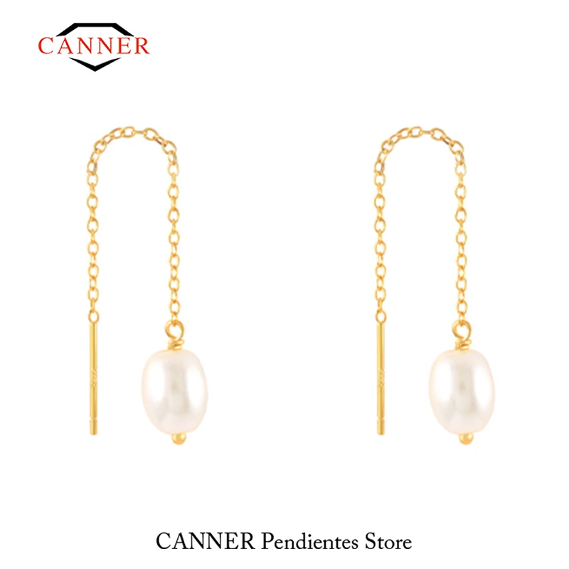 

CANNER Simple Fashion Pearl Ear Chain Stud Earrings 925 Sterling Silver Piercing Earings Wedding Jewelry Gifts Free Shipping