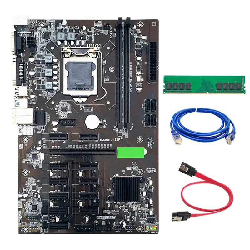 

Материнская плата B250 BTC для майнинга с DDR4 4 Гб 2666 МГц ОЗУ + сетевой кабель RJ45 + кабель SATA 12XPCIE, слот для графической карты LGA1151