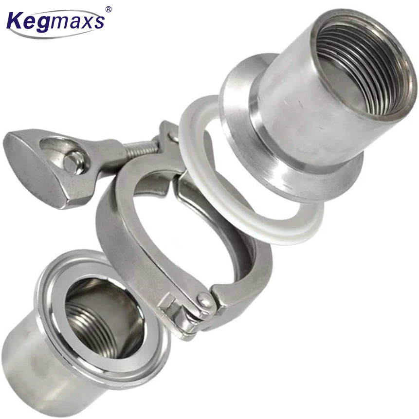 Фото Комплект санитарных фитингов Tri-Clamp 1.5 (1/2 NPT) с внутренней резьбой из нержавеющей стали SS304, с силиконовыми прокладками и зажимом Tri-Clover, внешний диаметр 50.5 мм №2