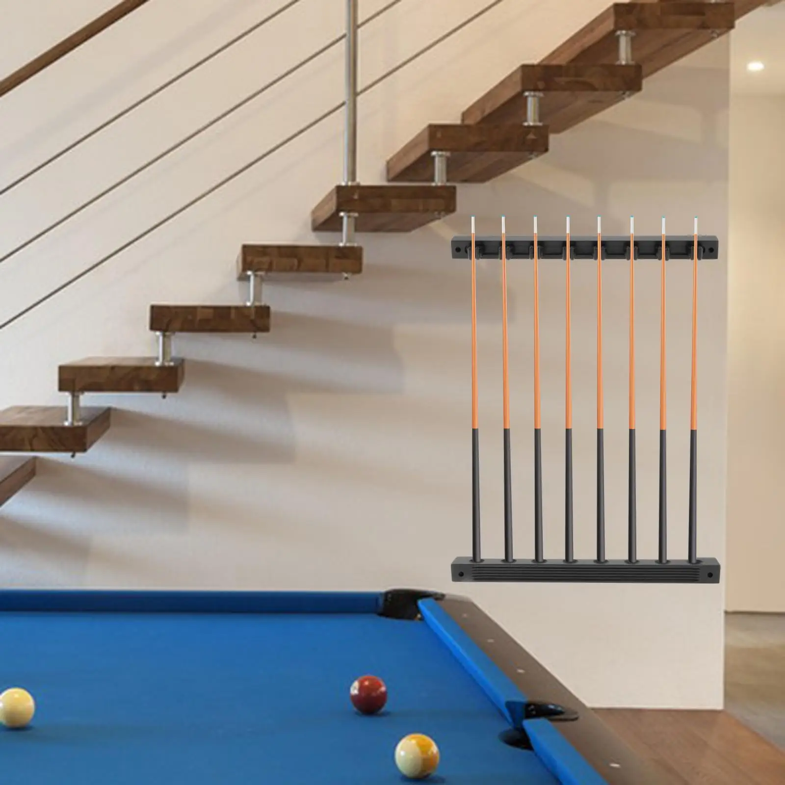 Деревянный стеллаж для бильярдного кия с 8 зажимами