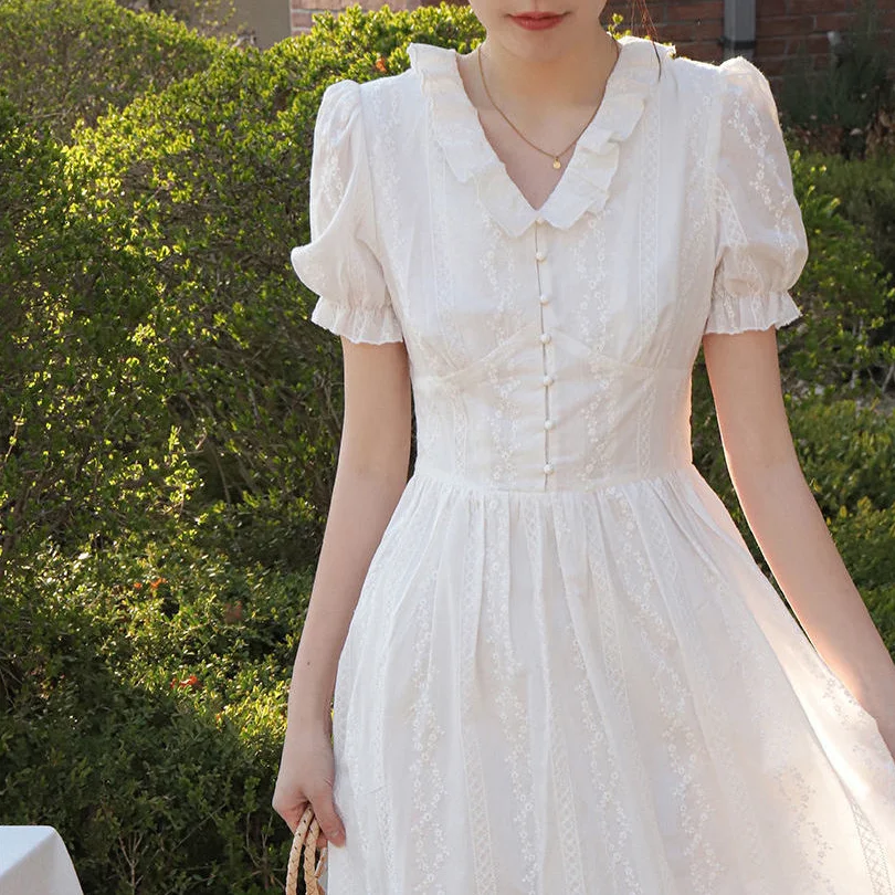 

Summer Elegant Chiffon Dress Women French Style Sweet Lace-up Midi Kawaii Dress V-neck Korean Slim Designer Princess Dress 2021