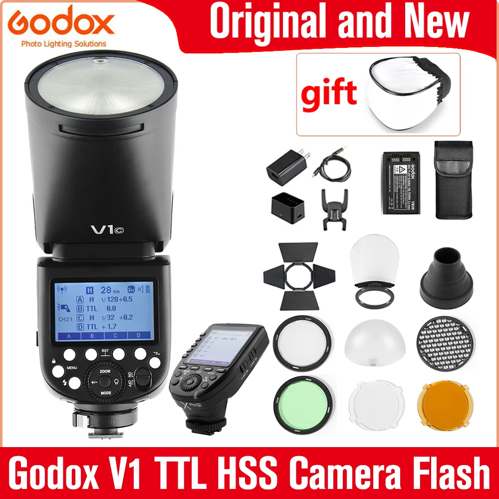 Godox-Flash V1 V1S/V1N/V1C TTL Li-ion para cámara de cabeza redonda, Flash de estudio para Sony, Nikon, Canon, Fujifilm, Olympus, Pentax