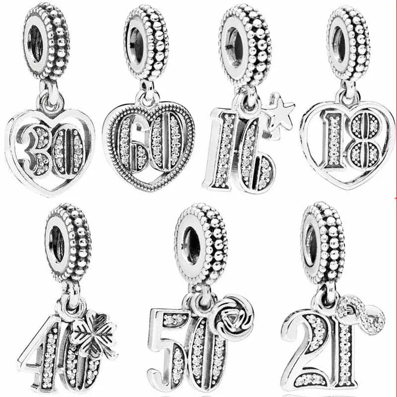 

Бусины-подвески из серебра 925 пробы с буквами алфавита 16, 18, 21, 30, 40, 50, 60 лет любви