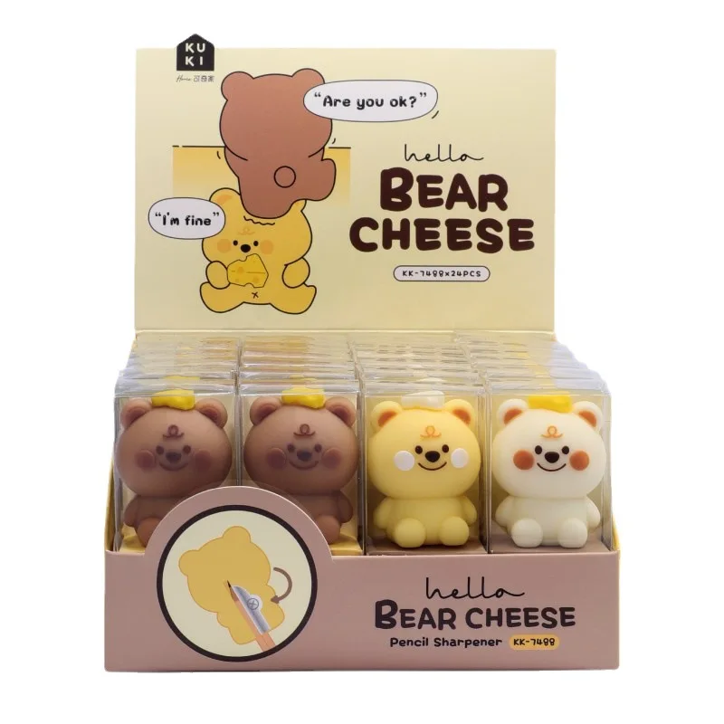 

Cute Cheese Bear Pencil Sharpener Kawaii Pencil Cutter Korean Stationery Kids Praise Gifts Toys Back To School Office Supplies