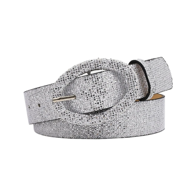 

Oval Buckle Sequins Belts Women PU Strap Sequins Belts Cowgirl Cowboy Y2k Girls Fashion Belt for Jeans Men Women
