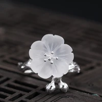 retro white crystal flower womens open ring chinese style 925 sterling silver adjustable finger rings jewelry gift wholesale 64