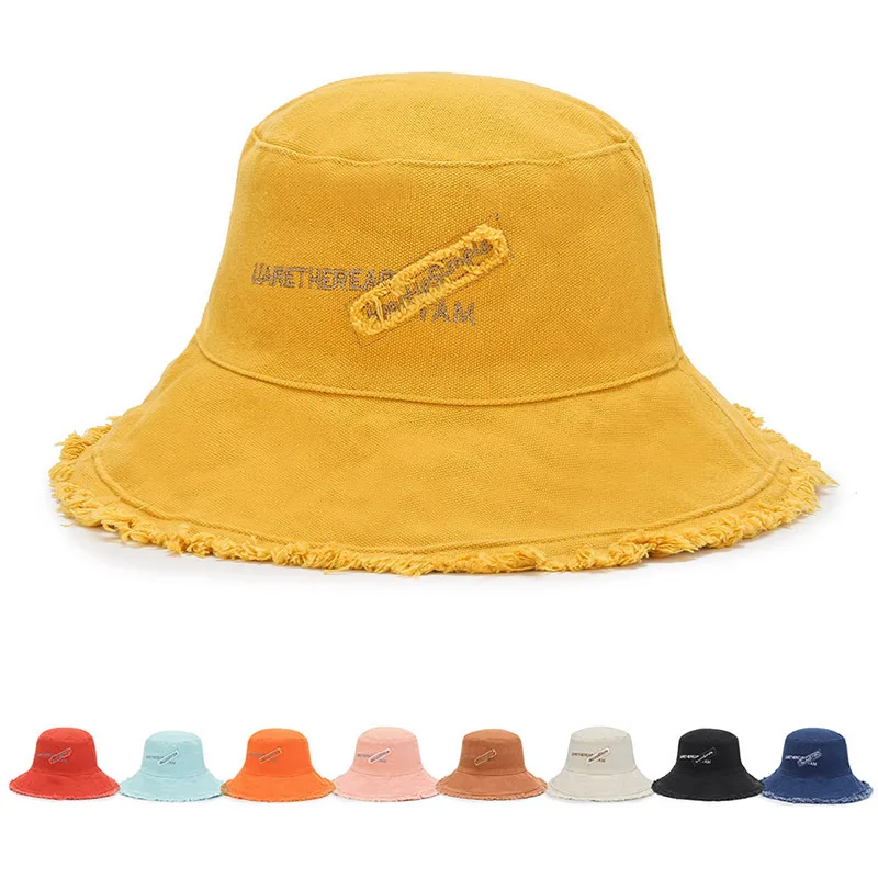 

Fashion Shabby Letter Bucket Hats for Women Men Summer Sun Protection Washed Cap Hat Outdoor Wide Brim Fisherman Panama Caps Bob