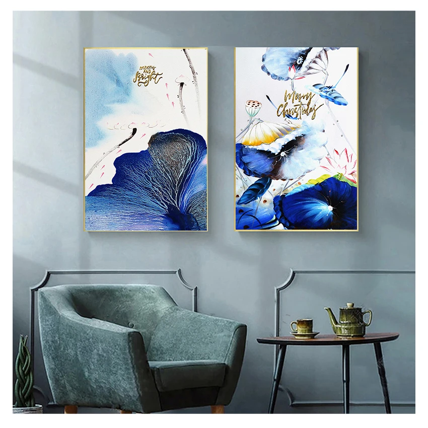 

Животное летающая птица холст живопись настенный постер пейзаж Декор дома Картина гостиная Новый китайский стиль синие чернила Лотос
