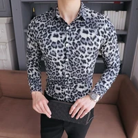 mens long sleeve shirts 2022 new fashion button cardigan lapel slim leopard print harajuku retro party prom social tops clothes