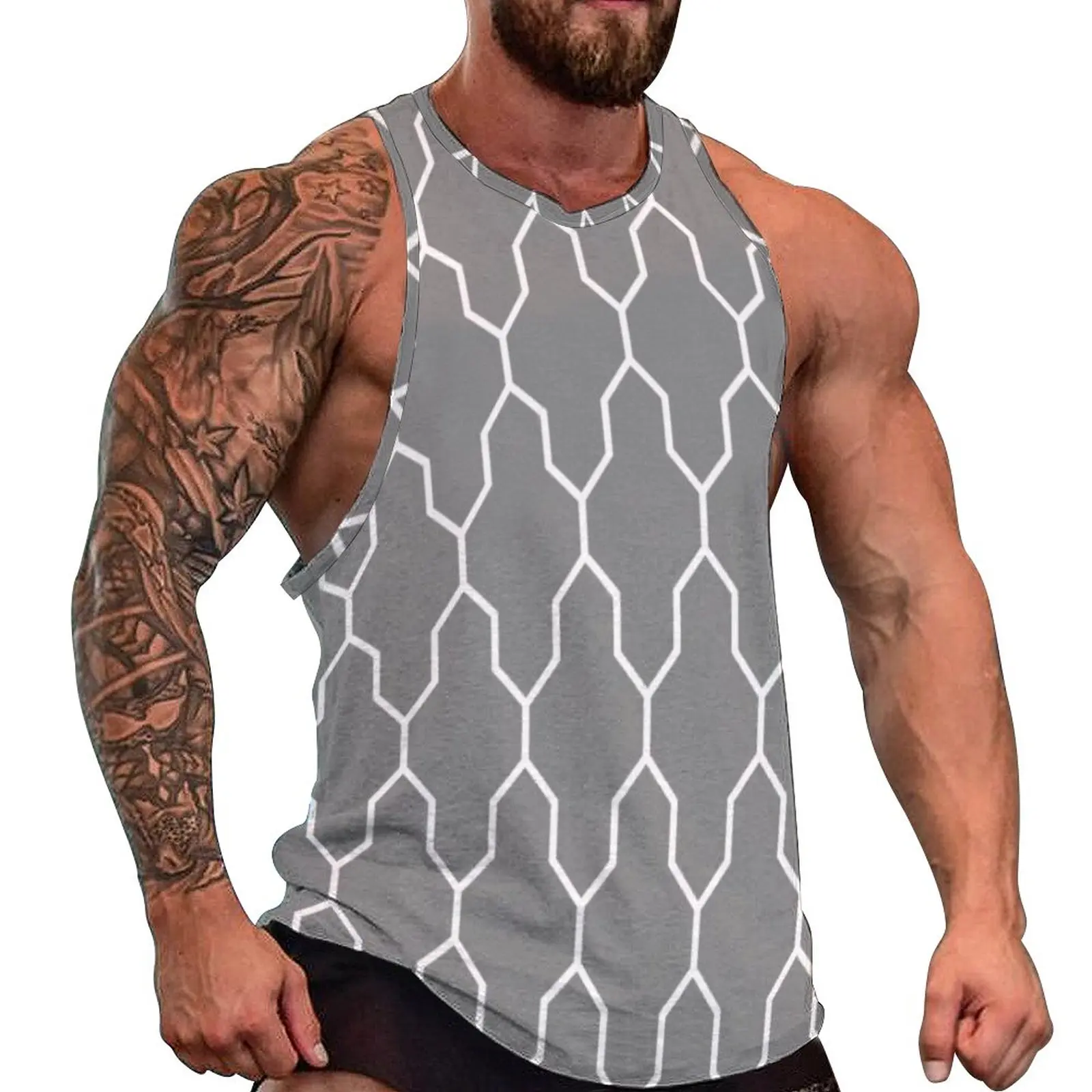 

Optikool Nordic Pattern Tank Top Man's Symetria Geometric Tops Summer Graphic Training Vintage Oversized Sleeveless Shirts