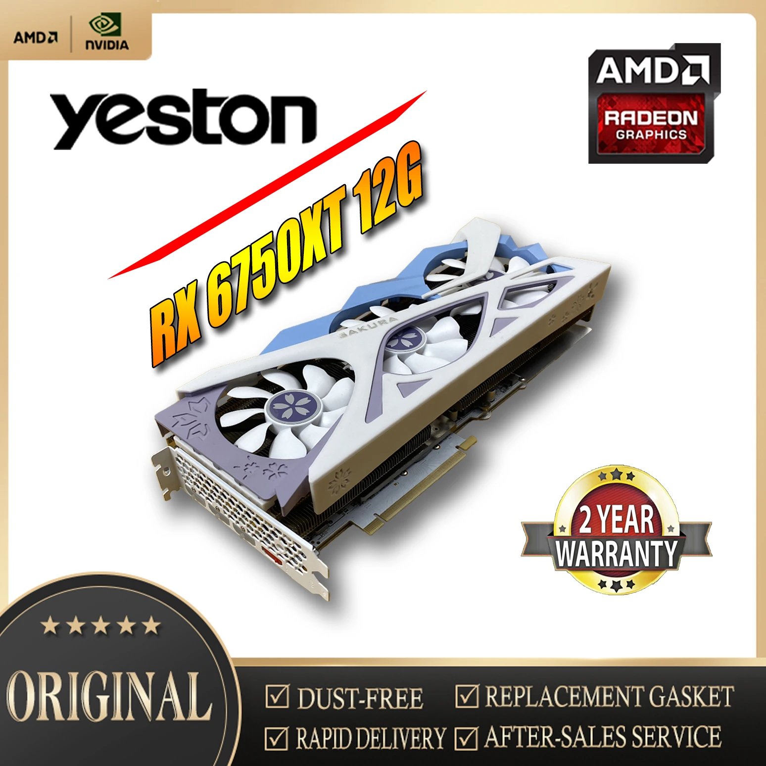 

YESTON AMD Radeon RX6750XT 12G 192bit 7nm Triple Fans 8pin + 8pin Graphics Cards GPU Viedo Card Desktop PC Used