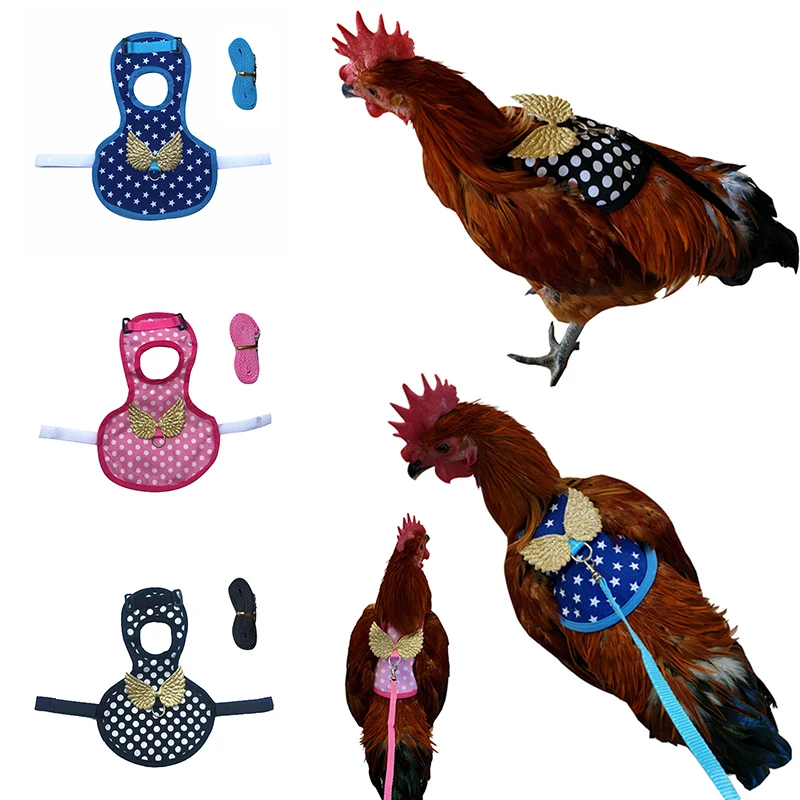 

2022Adjustable Fashion Chicken Duck Vest Hen Belt Pet Harness Matching Collars Bow Comfortable Leads Breathable Poultry Supplies