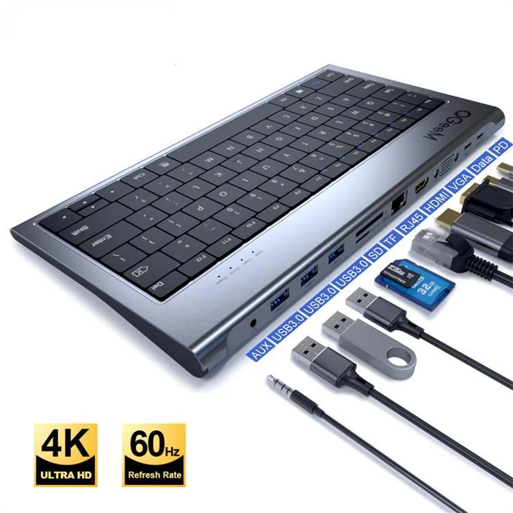 

Usb Hub 3 0 Keyboard 11 in 1 Type C Hub to Hdmi 4K 78 Keys Keyboard Docking Station Adapter Support PD charging SD/TF 2022 New
