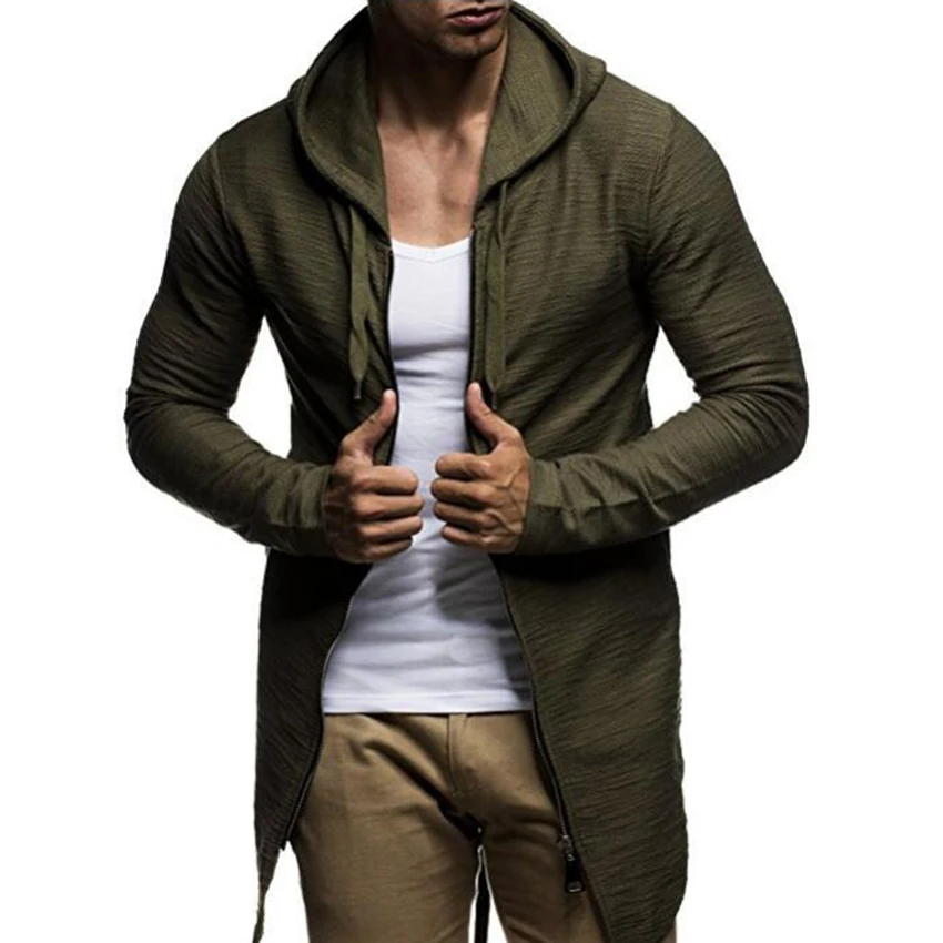 

Mans New Hip Hop Cardigan hoodies Coat Male Sweatshirts Hooded Slim Fit Longline Tail Curved Hem Hoodie Male Coat Tops Clothing