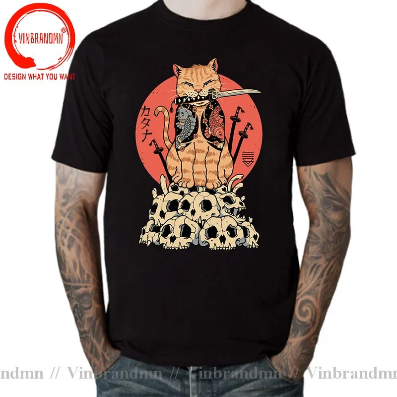 Japan Leisure Catana Skulls T-Shirt Men Women Samurai Cat T Shirts Man Short Sleeve Tee Shirt Oversized 4XL 5XL 6XL Tops TShirt