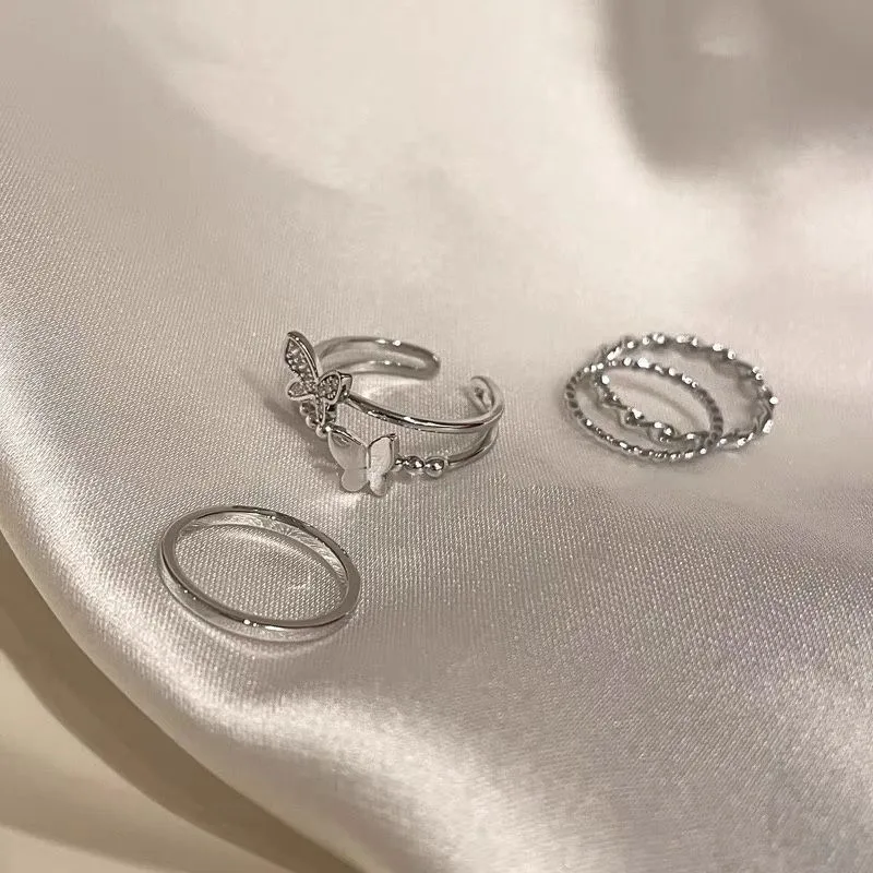

Trendy Punk Butterfly Metal 4pcs Rings Set for Women Cool Girls Exquisite Party Jewelry Buckle Female Index Finger Ring Gifts