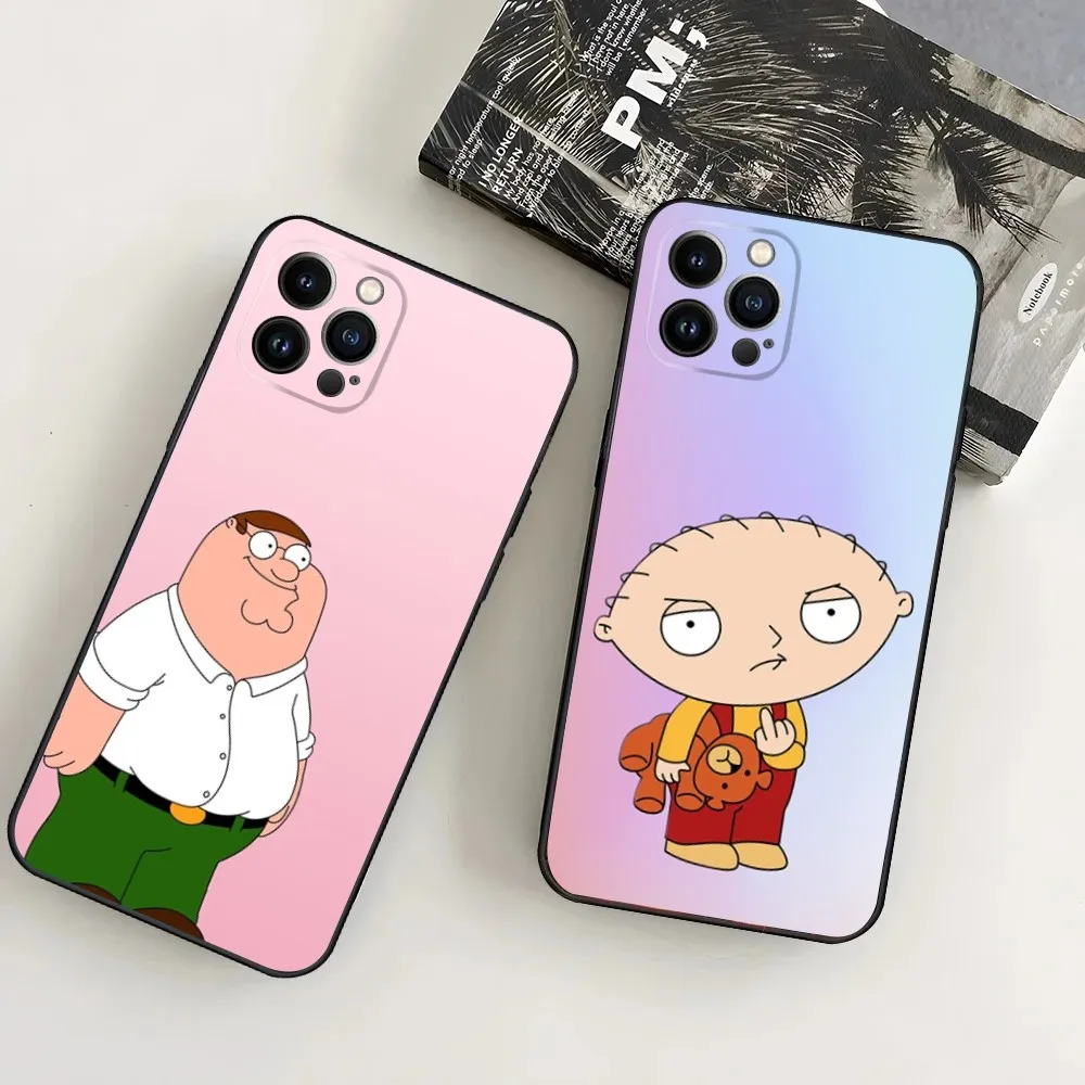 P-PeterS Family G-Guy Phone Case For iPhone16 15 14 13 12 Mini 11 Pro XR X XS MAX 7 8 Plus Silicone Cover Soft Black