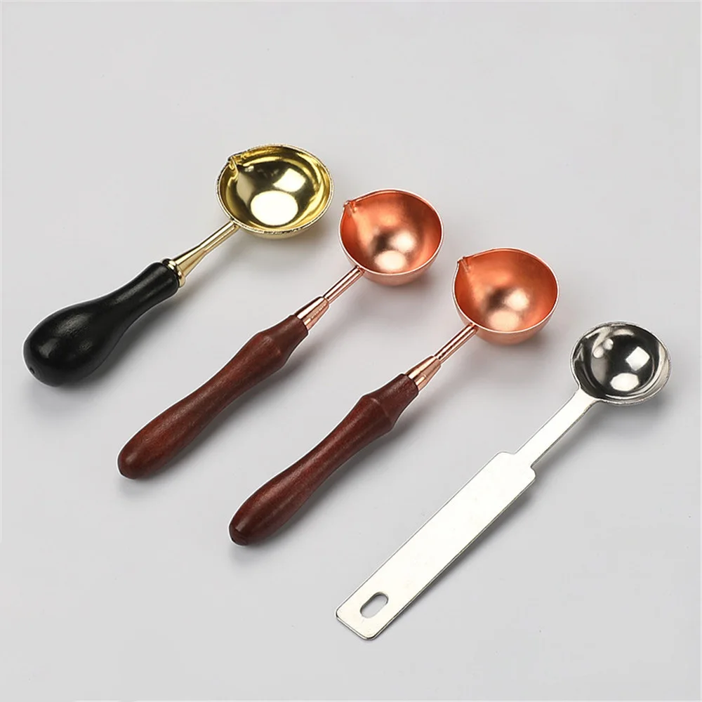 

Vintage Wooden Handle Brass Spoon Stamp Sealing Spoon Big Copper Wax Melting Spoon for Wedding Post Gifts Art Craft Making Tool