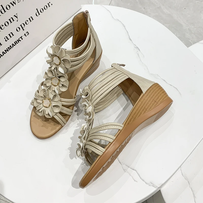2023 New Sandals Summer New Women's Fashion Platform Mid Heel Open Toe Wedge Sandals Soft Leather Sexy Casual Shoes