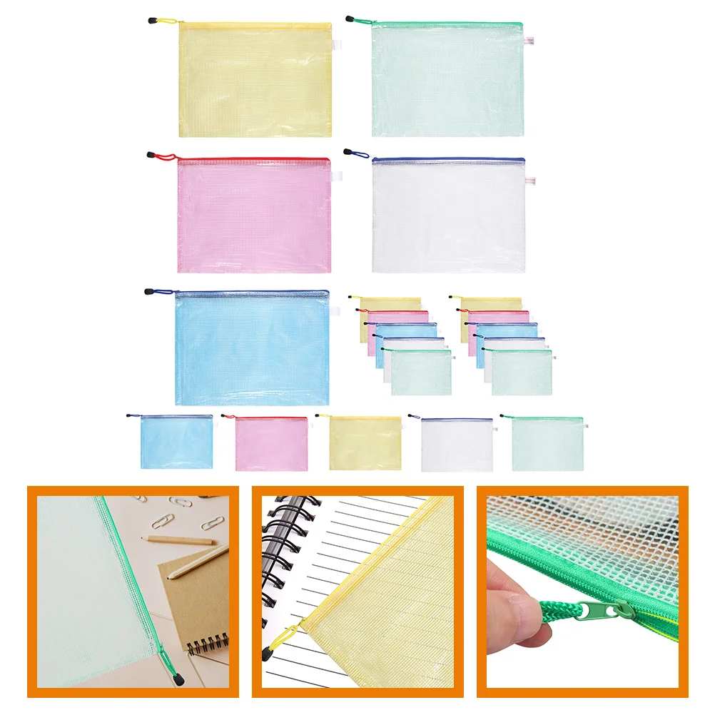 

24 Pcs Mesh Design File Pouch Zipper Papers Bag Ups Document Storage Zippers Grid Pouches