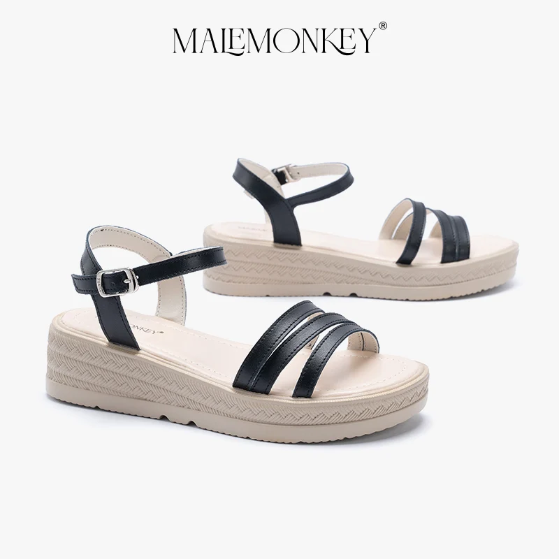 MALEMONKEY Wedge Sandals Women Split leather 2023 Summer Outdoor Platform Sandals Open Toe Holiday Dress Female Shoes Handmade