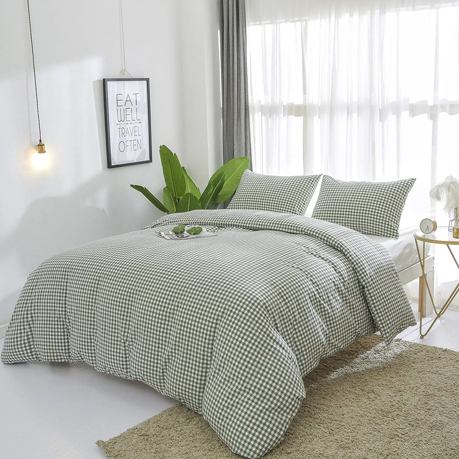 

Green Duvet Covers Queen Size, UFRIDAY 100% Washed Cotton Bedding Duvet Cover Set with Zipper Closure, Buffalo Plaid Comforter C
