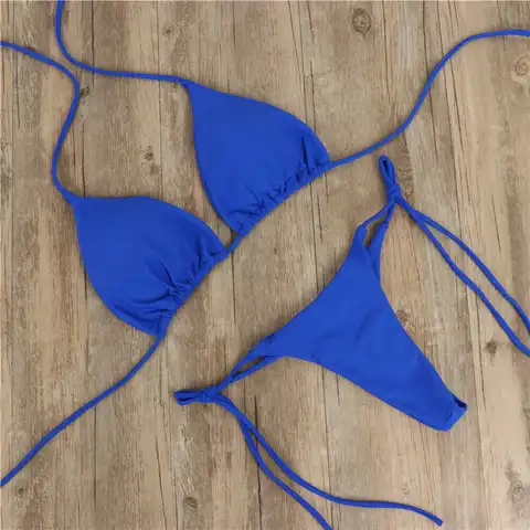 2023 Summer Sexy Solid Women Mirco Bikini Sets Tie Side G-String Thong Swimsuit Bandage Bathing Suit Brazlian Swimwear Biquini