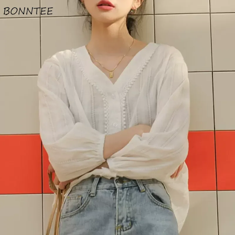 Женские рубашки летние однотонные кружевные винтажные милые Солнцезащитные