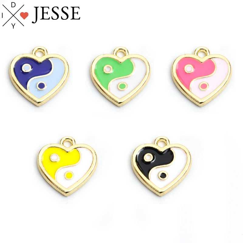 

10pcs Heart Shape Tai Ji Yin Yang Enamel Charms For Jewelry Making Accessories DIY Earrings Necklaces Pendants Handmade Findings