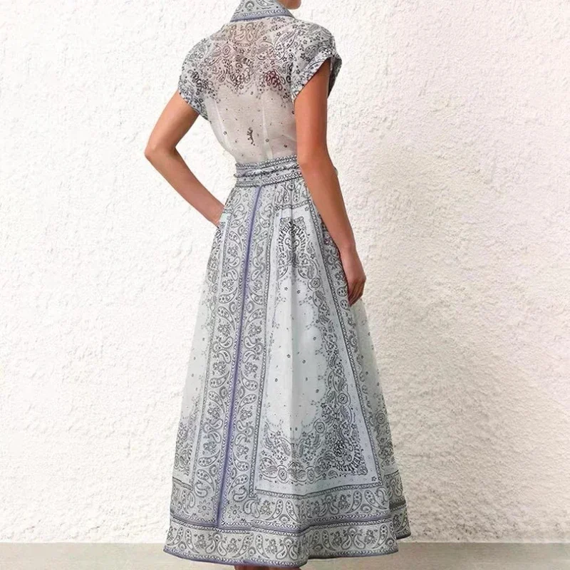 Новая коллекция 2023 светло-голубая винтажная блузка с короткими рукавами и