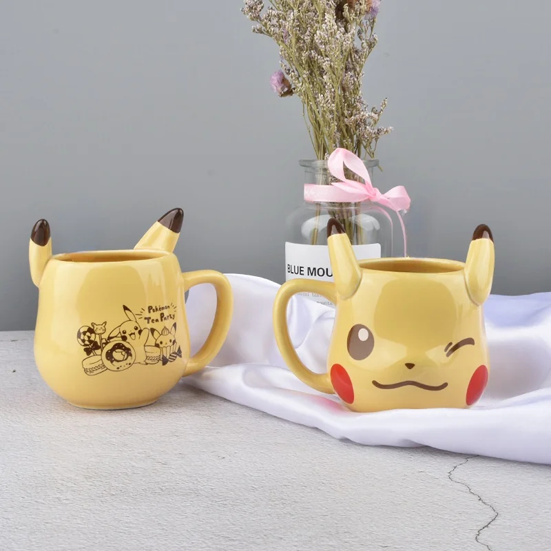 

3D Children Water Cup Child Kids Birthday Gift Office Ceramic Cup Water Cup Breakfast Milk Bottle with Spoon Cartoon Pikachued