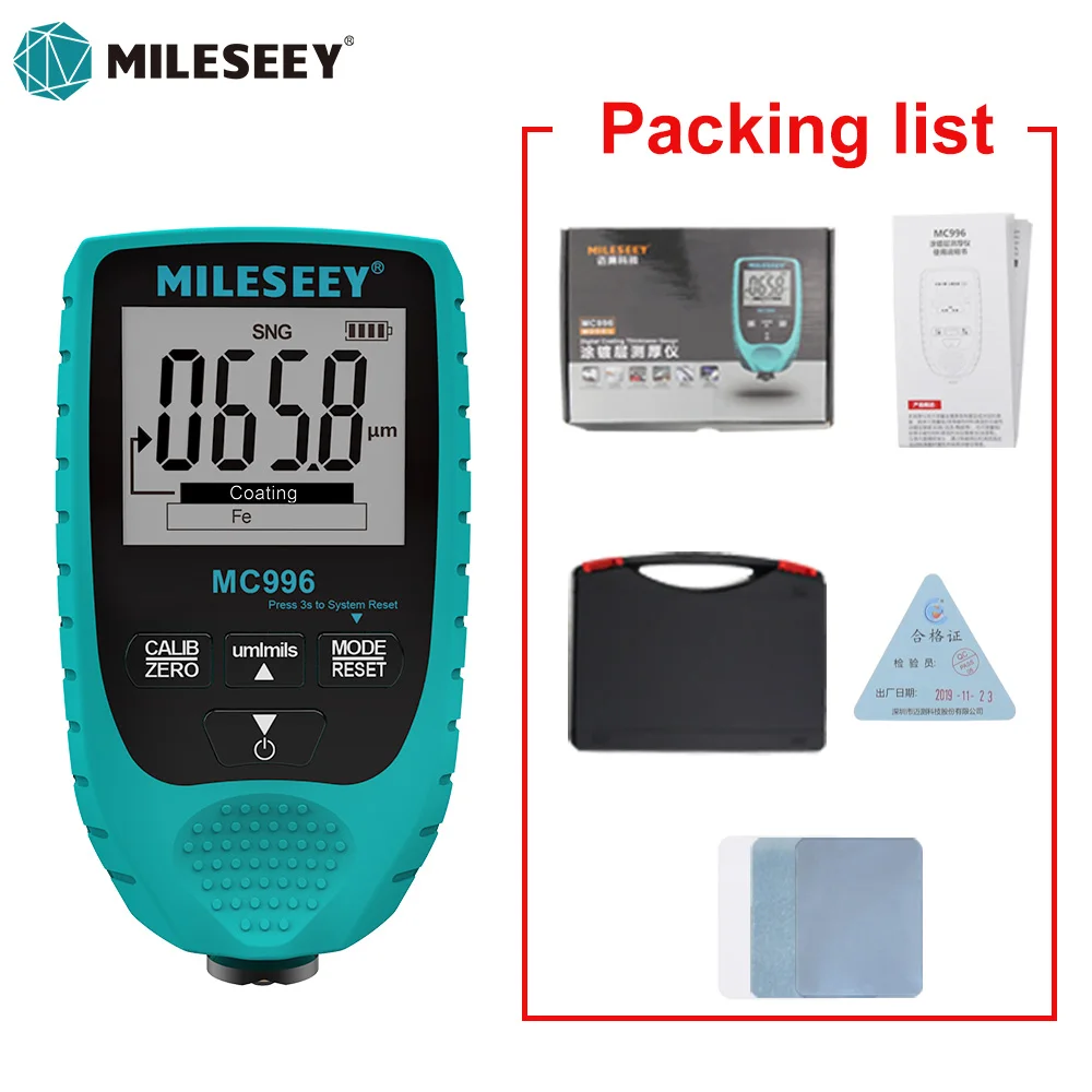 

Mileseey MC996 MC998 Thickness Gauges Car Paint Film Coating Thick Detector Automobile Repair Tools 0-1500um Fe & NFe Probe Kits