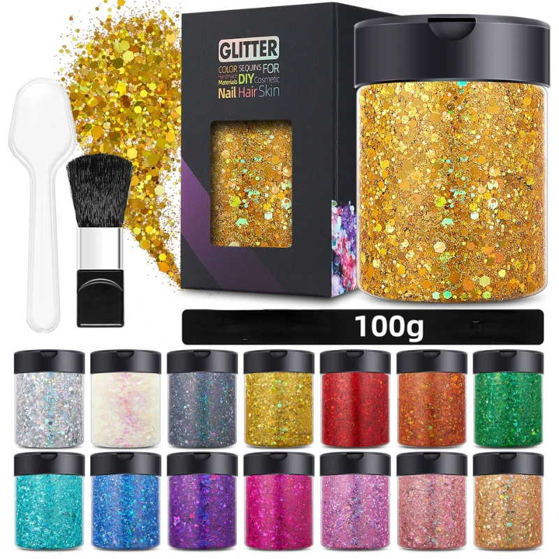 

Nail Care Glitter Laser Sequins 100g Large Bottles of Colorful Fluorescent Gel Drop Slim Accessories