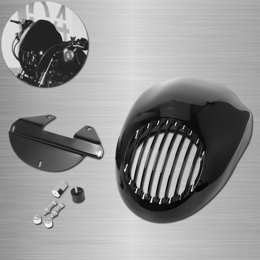 

For Harley Sportster Dyna XL FX 883 1200 Motorcycle Retro Cafe Racer Handlebar Grill Windshield Headlight Fairing Cover Black