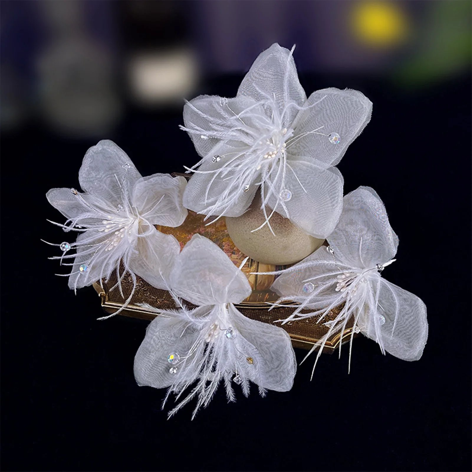 Белые шелковые заколки для волос с цветами боковые зажимы сказочное перо