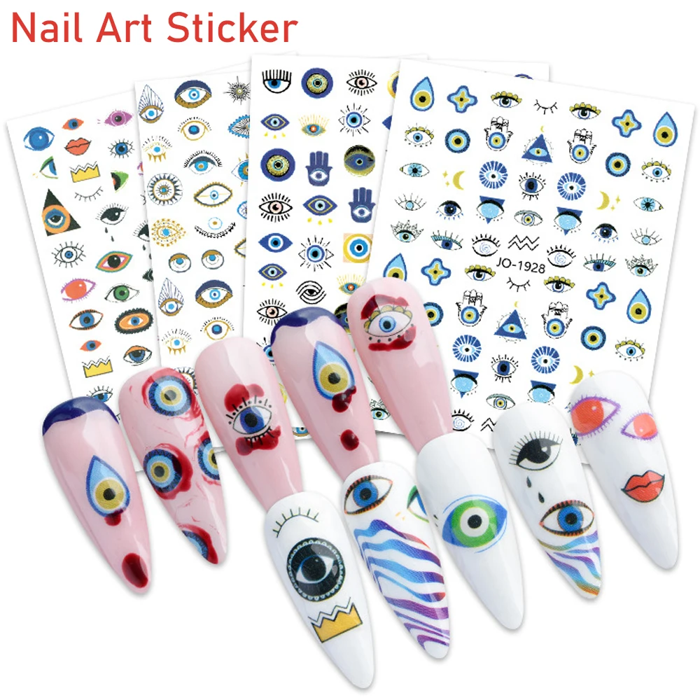 

Blue Eyes Series Nail Art Sticker 3D Devil's Eye Pattern Relief Carving Design Ultrathin Decor Slider Manicure Decals Nail Parts