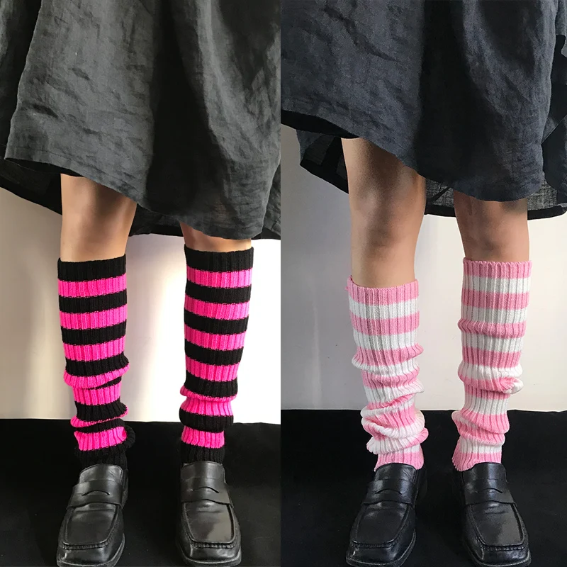 

Fashion Y2k Lolita Striped Leg Warmers Japanese Women Gothic Long Socks Gaiters Knee Winter Knitted Cuffs Ankle Warmer Stockings