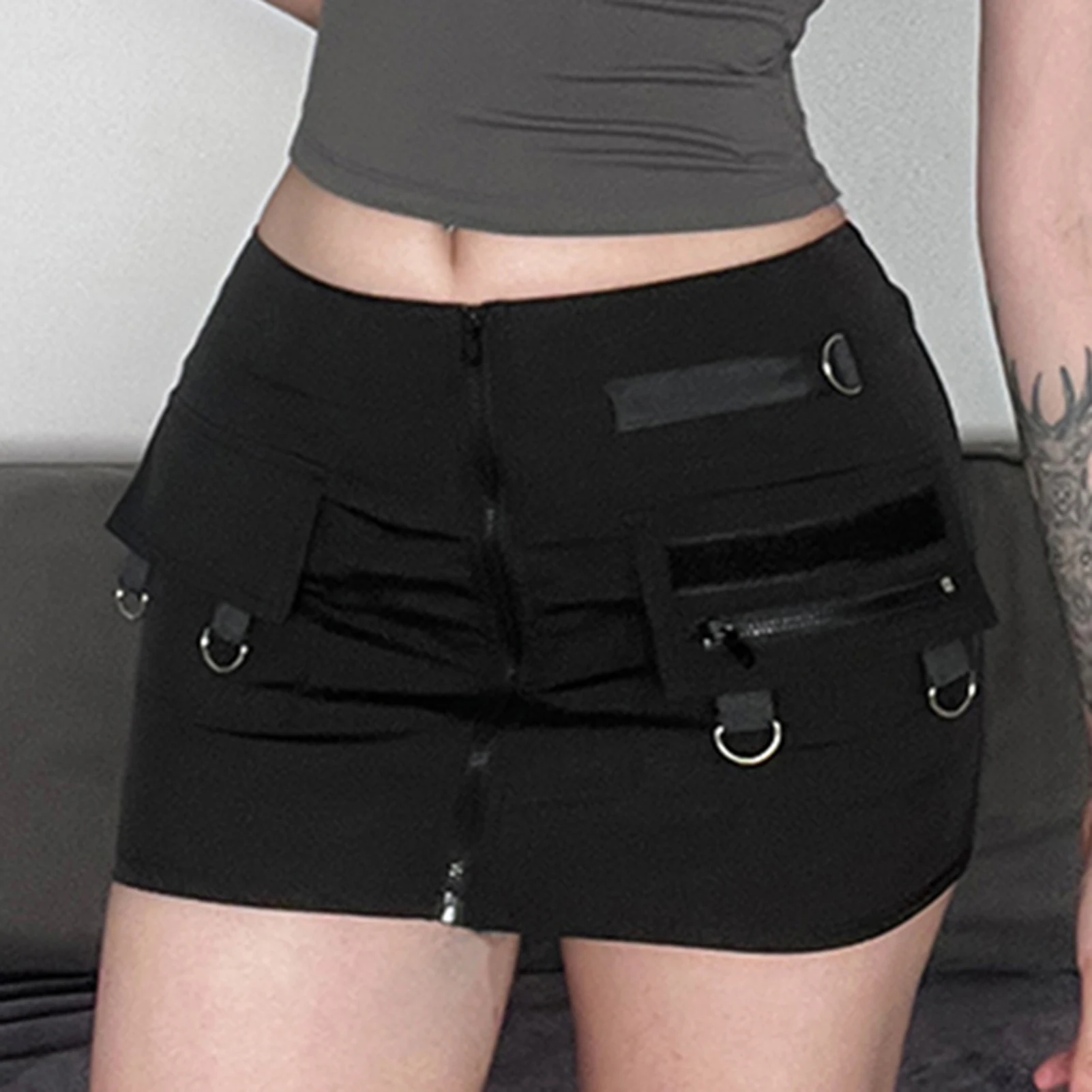 

2023 Women Summer Short Skirt Metal Buckle Y2k Cargo Tunic Skirt Solid Color Slim Fit Zipper Sexy Fairycore Gothic Mini Skirts