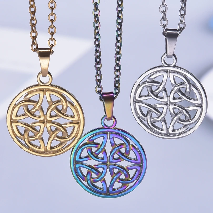

Geometric Round Witch Knot Stainless Steel Necklaces For Women Men Accessories Celtic Knots Choker Statement Jewelry Necklace