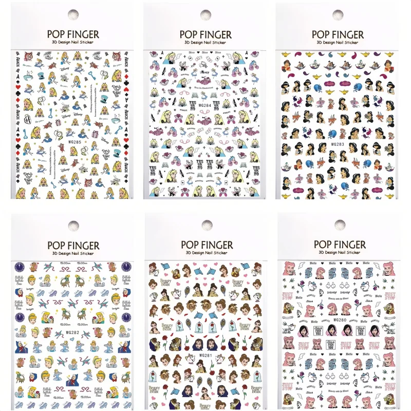 6PCS New Cartoon Disney Mickey Mouse Nail Stickers Anime Cute Princess Supplies Mary Cat Lion King Decoration