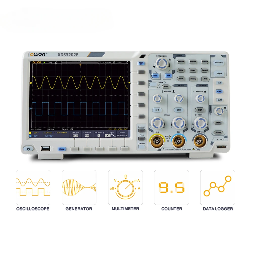 

Owon XDS3202E Digital Oscilloscope 2 Channels 8bits 200Mhz Bandwidth 1GS/s 8"Inch USB I2C SPI RS232 CAN 2CH Oscilloscopes