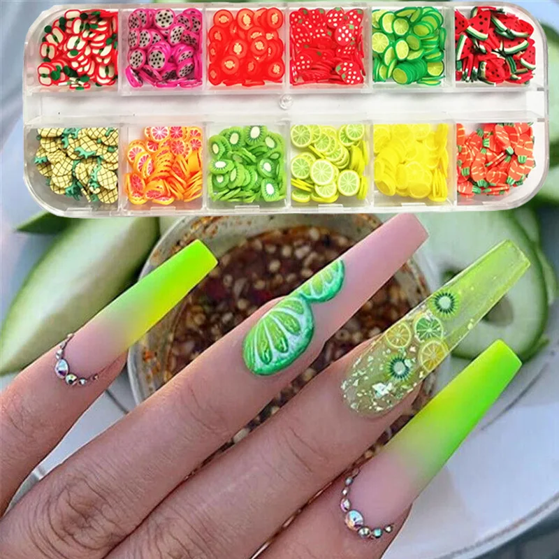 

3D Fruits and Flowers Mixed Small Slice Sticker Polymer Clay DIY Nail Orange Lemon Design Nail Art Decoration nail supplies