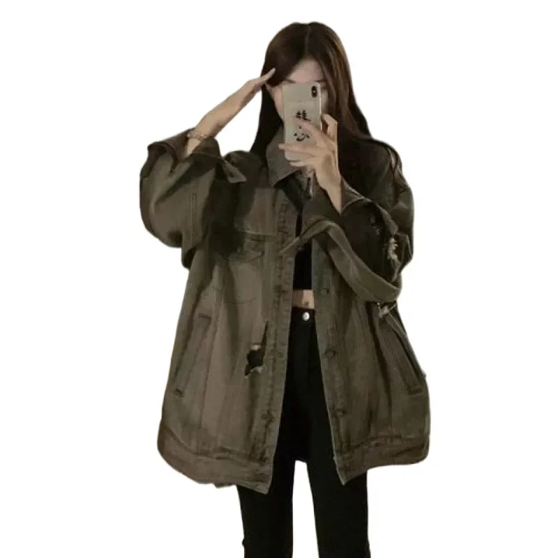 Модная весенне-осенняя джинсовая женская куртка свободного покроя